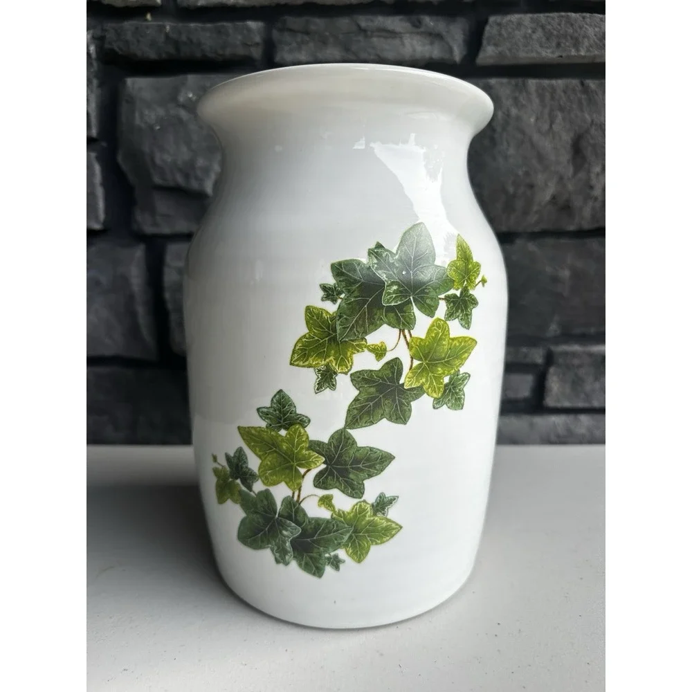 Vintage 90s Harris Pottery White Ivy Crock Vase Country English Cottage Granny